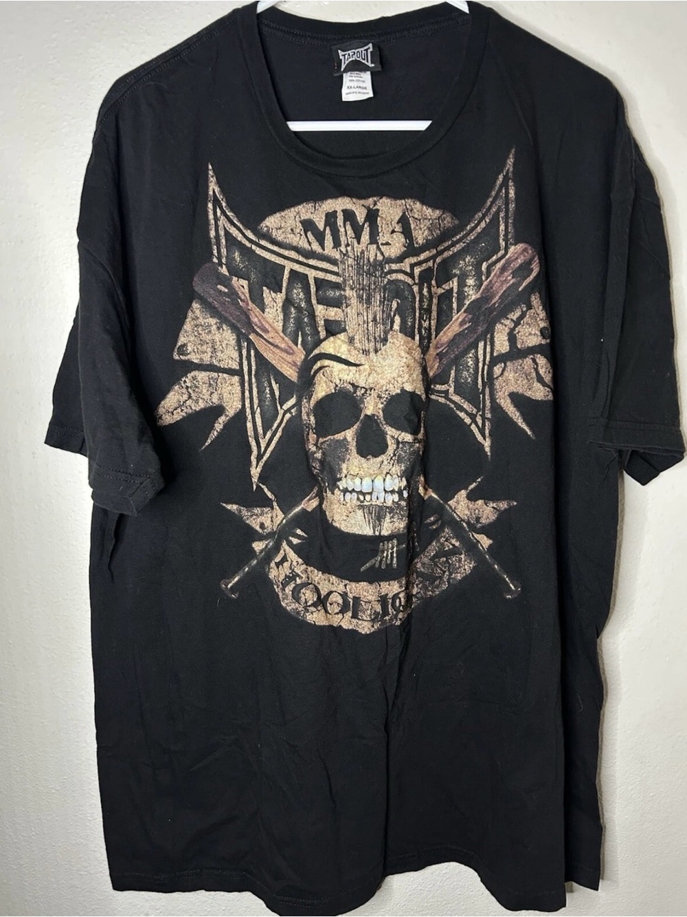 Tapout Men Shirt XXL Black Skull Logo MMA Grunge Gothic Hooligan T Shirt